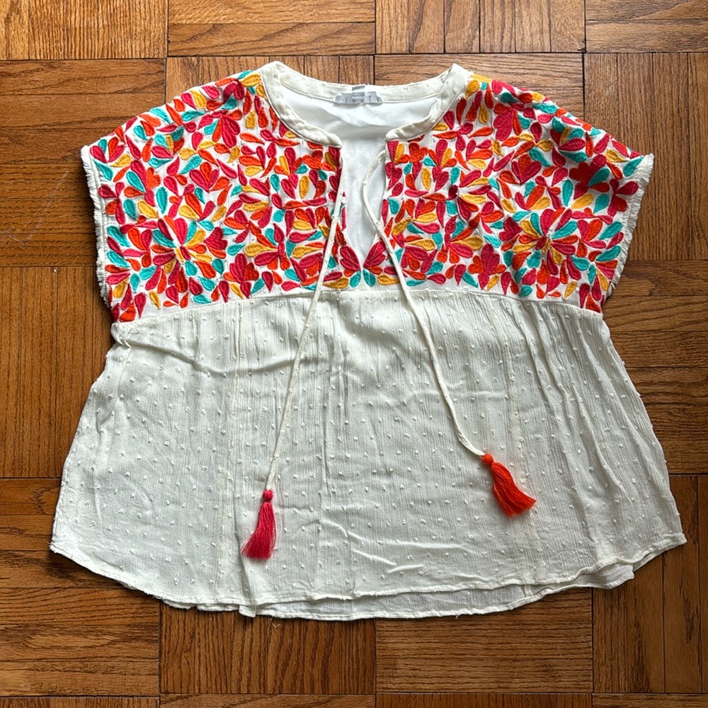 THML Multi Colored Cream Jacquard Babydoll Top